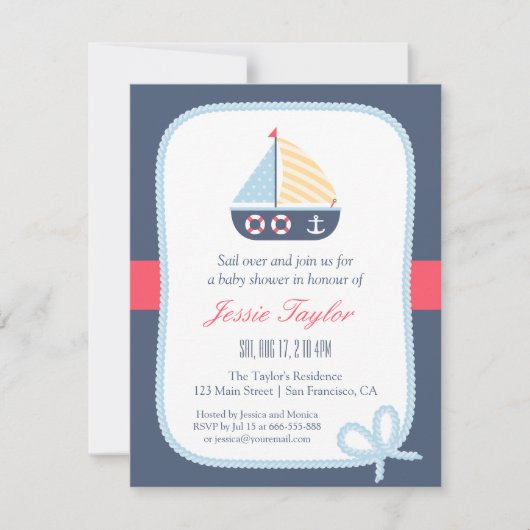 Elégant voilier Nautical Baby Shower Invitations (Devant)