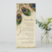 Elegant vormig diner blauw peacock menu (Staand voorkant)