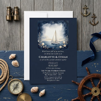 Élégant Voyage d'Amour Bleu Marine Invitation de M