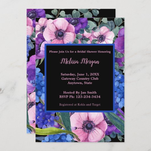 Elegant Vrijgezellenfeest Floral Blue Paars Pink Kaart (Voorkant / Achterkant)