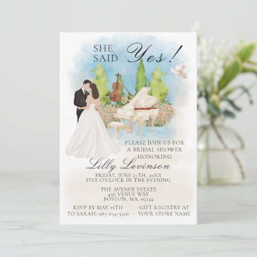 Elegant Vrijgezellenfeest Pianoviool Ze zei Ja! Kaart (Staand voorkant)