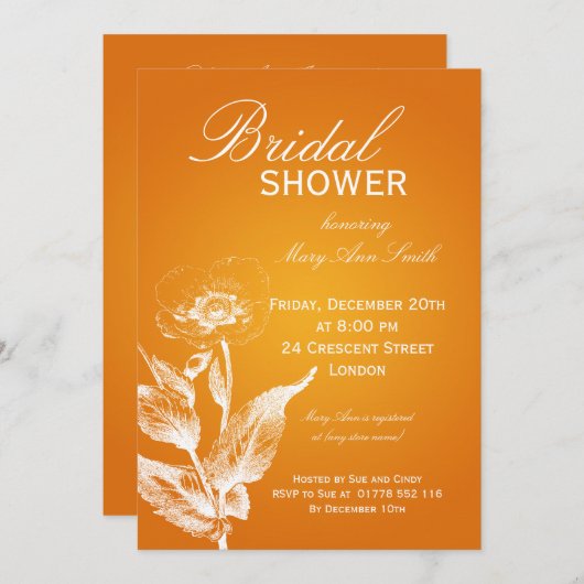 Elegant Vrijgezellenfeest Poppy Oranje Kaart (Voorkant / Achterkant)