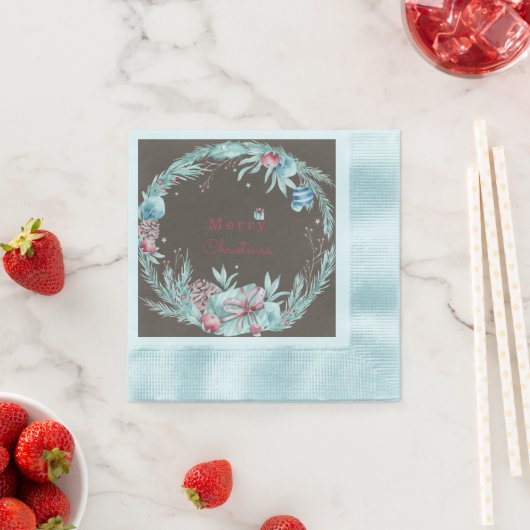 Elegant Vrolijk Kerstfeest Bloemen Bruin Servet (Insitu)
