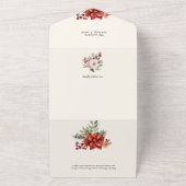 Elegant Vrolijk Kerstfeest Bloemen Gouden Boog 2-F All In One Uitnodiging (Buitenkant)