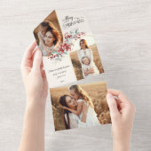 Elegant Vrolijk Kerstfeest Bloemen Gouden Boog 2-F All In One Uitnodiging (Afscheurbaar)