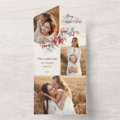 Elegant Vrolijk Kerstfeest Bloemen Gouden Boog 2-F All In One Uitnodiging (Binnen)