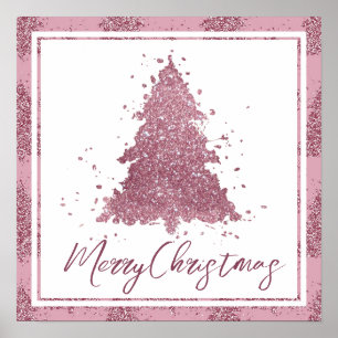 Elegant Vrolijk Kerstfeest Dusty Mauve Pink Tree Poster