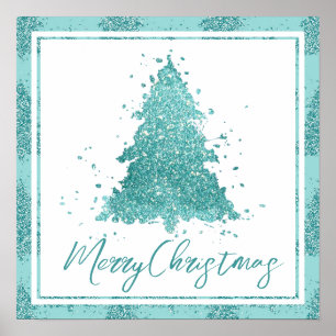 Elegant Vrolijk Kerstfeest Luxe Aqua Mint Splatt Poster
