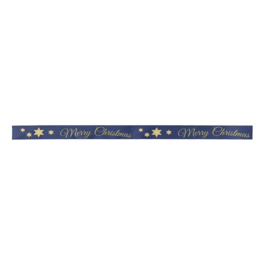 Elegant Vrolijk Kerstfeest met blauwe sterren Lint (Voorkant)