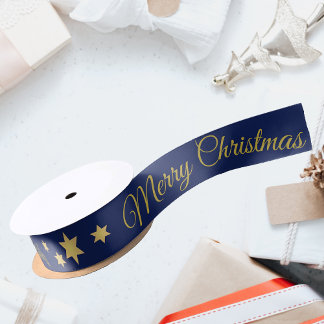 Elegant Vrolijk Kerstfeest met blauwe sterren Lint