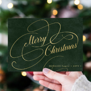 Elegant Vrolijk Kerstgoud donkergroen niet-foto Feestdagenkaart
