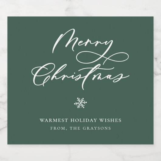 Elegant Vrolijk Kerstmis Script Groene Vakantie Sparkling Wijnetiket (Enkel label)
