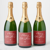 Elegant Vrolijk Kerstmis Script Rode Vakantie Sparkling Wijnetiket (Flessen)