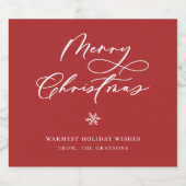Elegant Vrolijk Kerstmis Script Rode Vakantie Sparkling Wijnetiket (Enkel label)