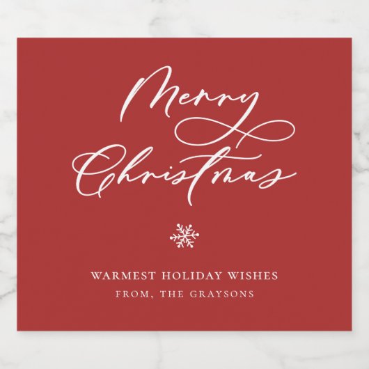 Elegant Vrolijk Kerstmis Script Rode Vakantie Sparkling Wijnetiket (Enkel label)