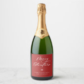 Elegant Vrolijk Kerstmis Script Rode Vakantie Sparkling Wijnetiket (Voorkant)