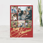 Elegant Vrolijk Kerstscript 6 foto collage rood Feestdagen Kaart (Voorkant)