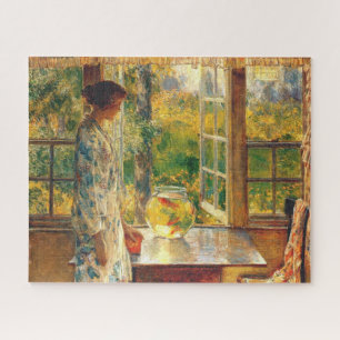 Elegant Vrouw met een Goldfish Bowl (Childe Hassam Legpuzzel