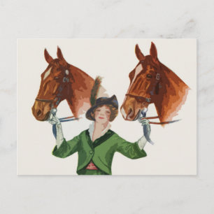 Elegant vrouw met paarden briefkaart