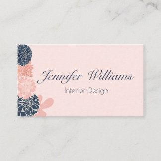 Elegant vrouwelijk marineblauw en blush roze bloem visitekaartje