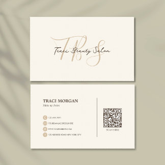 Elegant vrouwelijk schrift Crème Beige QR-code Visitekaartje