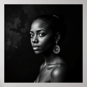 Elegant Vrouwen Portret – Houtskool Zwart & Wit A Poster