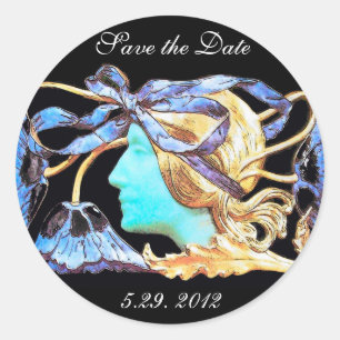 ELEGANT VROUWENBEAUTY JEWEL/LADY,BLAUW BOW,FLOWERS RONDE STICKER