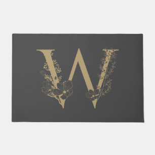 Elegant W Boho Floral Monogram Initiaal Grijs Goud Deurmat