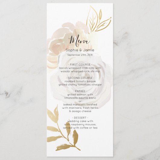 Elegant Water Color Rozen Wedding Menu Kaart (Voorkant)