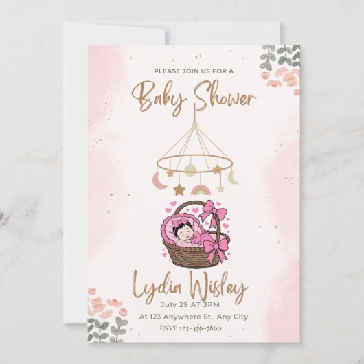 Elegant Watercolor Baby Shower Invitation wit (Devant)