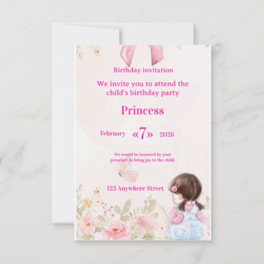  Elegant Watercolor Ballerina Birthday Invitation  (Devant)