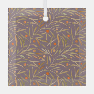 Elegant Watercolor Bladpatroon Paarse Achtergrond Glas Ornament