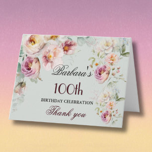 Elegant Watercolor Bloemen 100e Verjaardagsfeest Bedankkaart