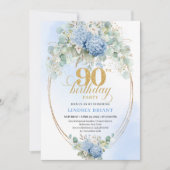 Elegant Watercolor Blue Hydrangeas 90th Birthday Kaart (Voorkant)
