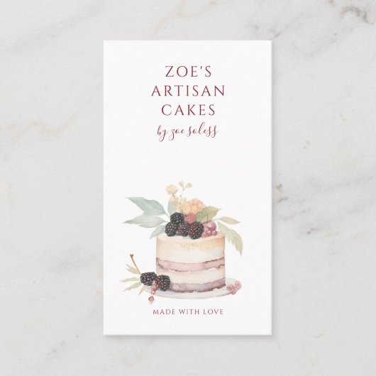 Elegant Watercolor Cake Bakery Pastry Chef Visitekaartje (Voorkant)
