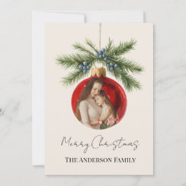 Elegant Watercolor Christmas Ornament Family Photo Feestdagenkaart