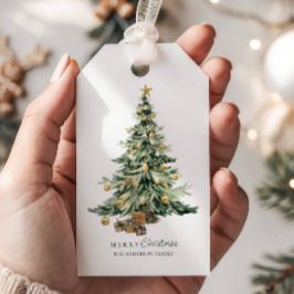 Elegant Watercolor Christmas Tree Cadeaulabel