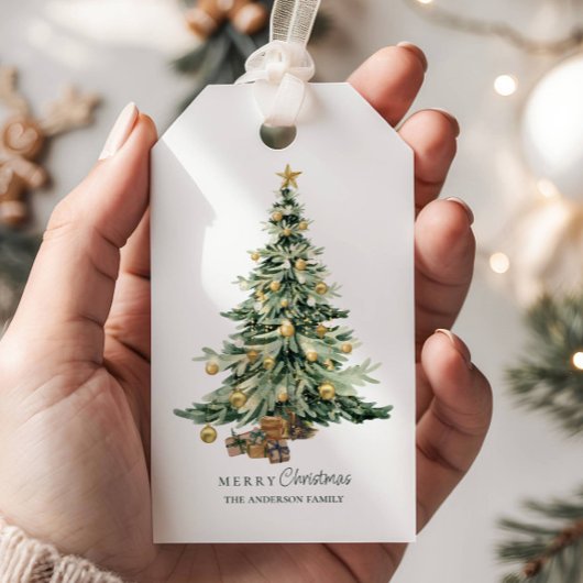 Elegant Watercolor Christmas Tree Cadeaulabel