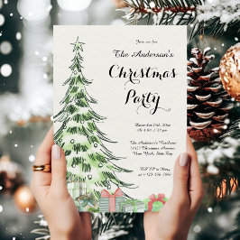 Elegant Watercolor Christmas Tree Party  Kaart