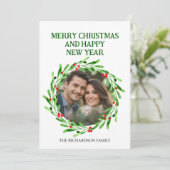 Elegant Watercolor Christmas Wreath Photo Feestdagenkaart (Staand voorkant)