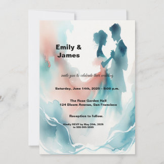 Elegant Watercolor Dancing Couple Wedding Invitati Kaart