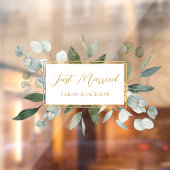 Elegant Watercolor Eucalyptus Leaves Just Married Raamsticker (Vel 2)