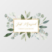Elegant Watercolor Eucalyptus Leaves Just Married Raamsticker (Vel)
