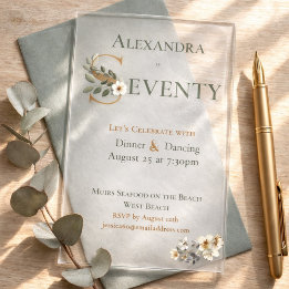 Elegant Watercolor Floral 70th Birthday  Acryl Uitnodigingen