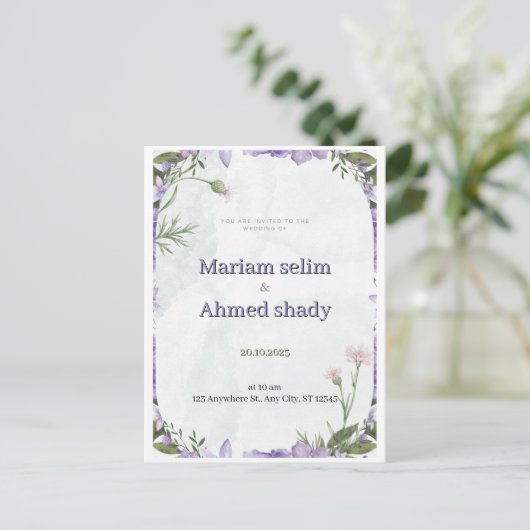 Elegant Watercolor Floral Arch Wedding Invitation (Debout devant)