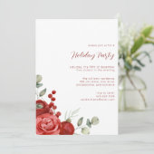 Elegant Watercolor Floral Holiday Party Invitation (Debout devant)