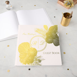 Elegant Watercolor Floral Monogram Wedding Gastenboek