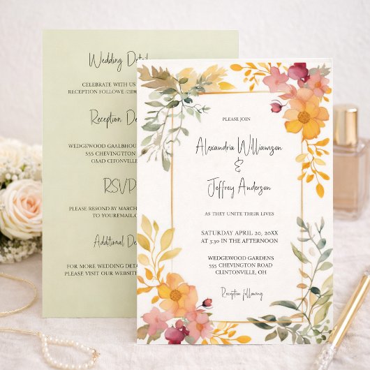 Elegant Watercolor Floral Wedding Invitation