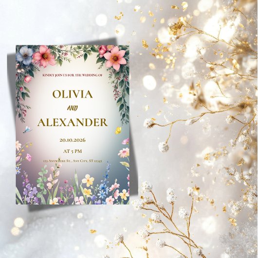 Elegant Watercolor Floral Wedding Invitation