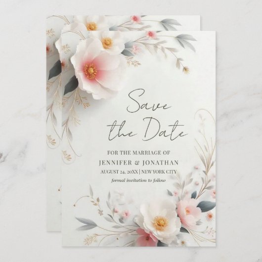 Elegant Watercolor Flowers Save The Date Script (Devant / Derrière)